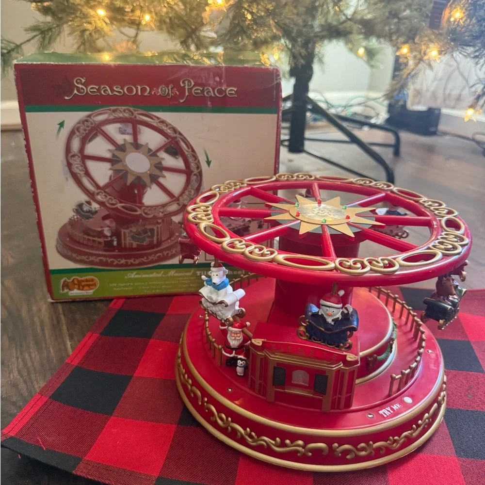 Season Of Peace Animated Musical Tilt-A-Wheel Cracker Barrel Christmas Decor Box